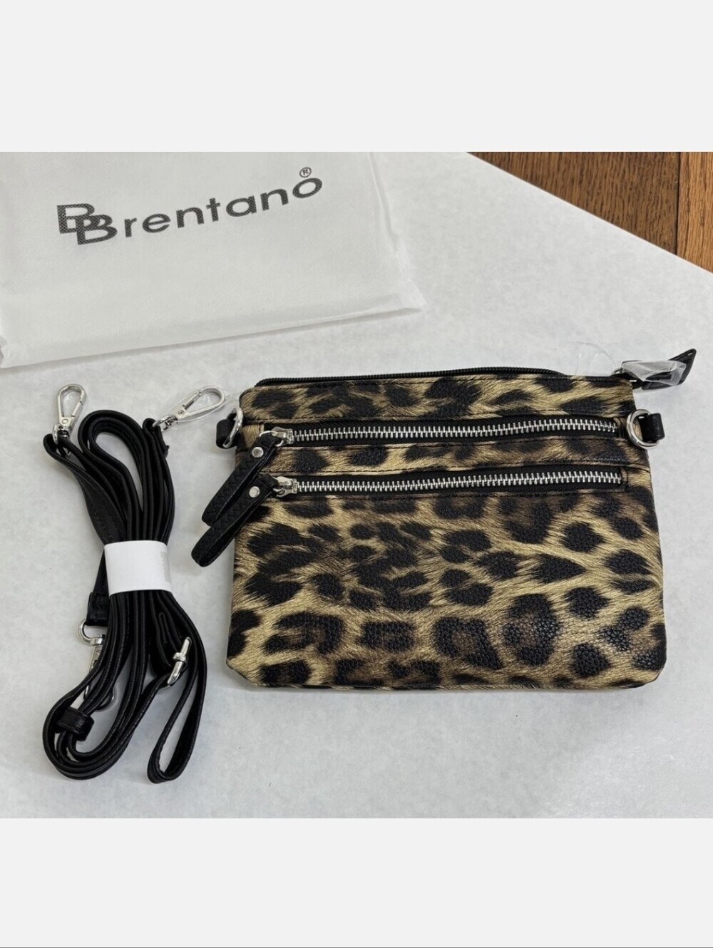 Brentano Leopard Print Crossbody Bag - Double Zipper NWT
